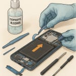 Entfernen des alten Akkus mit Kleberlöserjpg